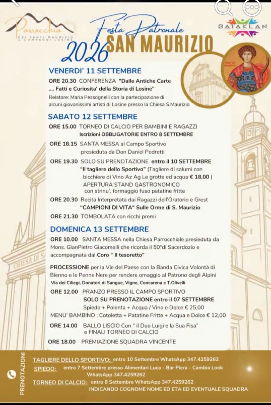 Affiche de Festa Patronale 2026 San Maurizio