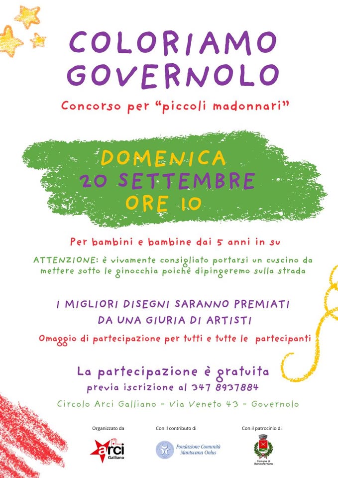 Locandina di Coloriamo Governolo: concorso a premi per piccoli madonnari