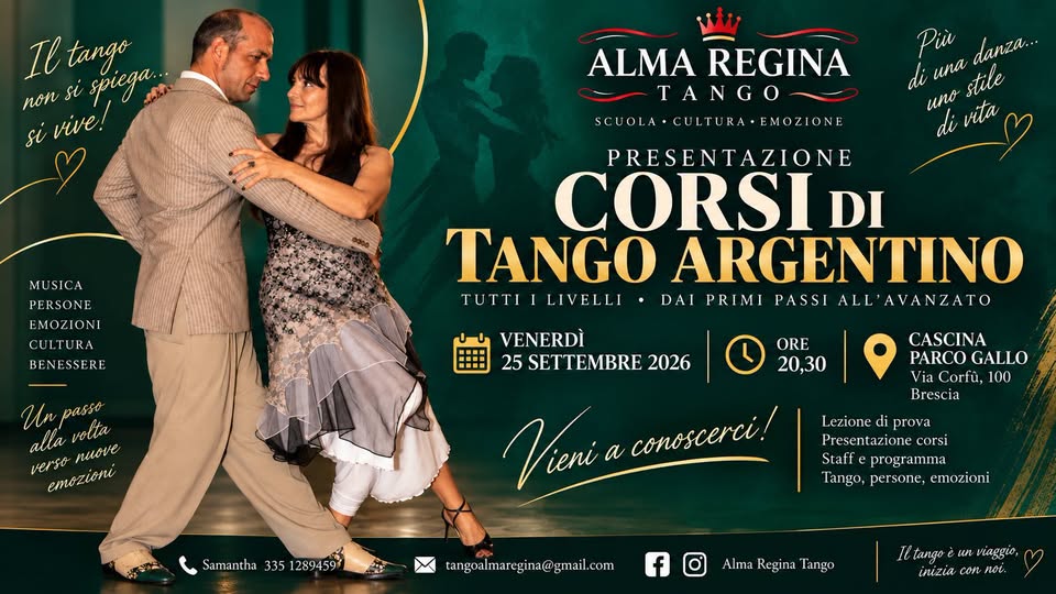 Locandina di Presentazione corsi di tango argentino Alma Regina